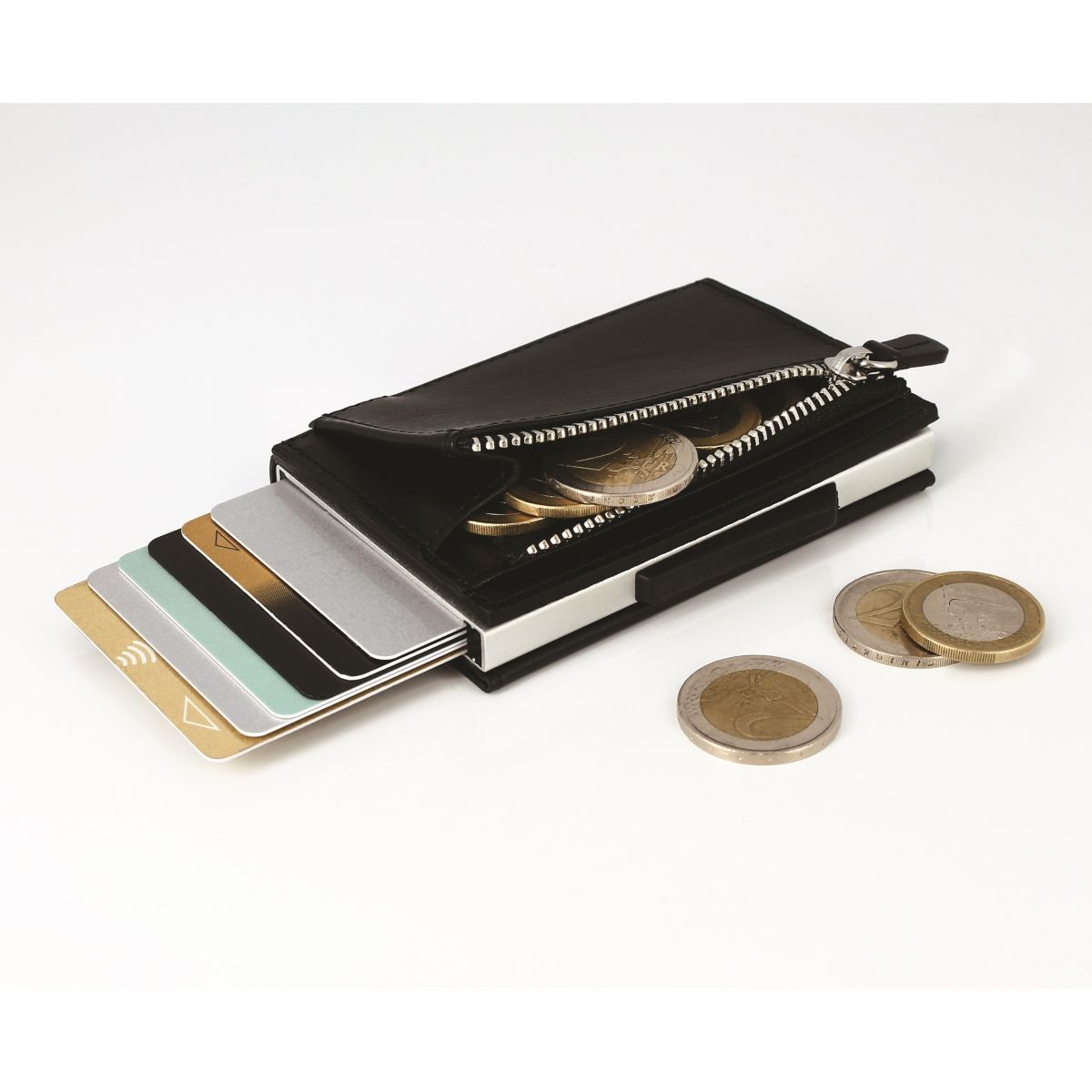 Cascade Card Case Wallet With Zipper - Black